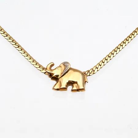 Norsu-kaulakoru timantilla 1x.0.005ct, pituus 40cm, leveys 3-13mm, 585,  Paino: 6,2 g