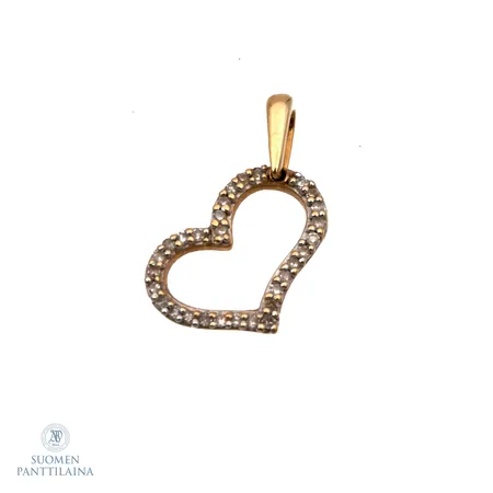 Sydän-riipus kivillä, korkeus 15mm, leveys 9mm, 585br,  Paino: 0,6 g