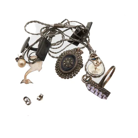 Erä hopeakoruja, osa viallisia, 830-925br, Paino: 40 g