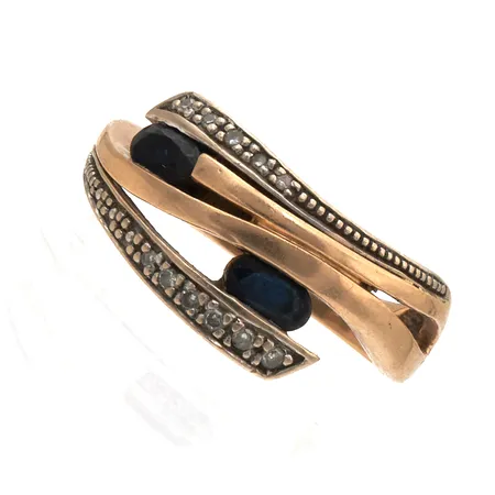 Sinisafiirisormus timanteilla 11xn.0.005ct, koko 17½, 585br,
 Paino: 3,9 g