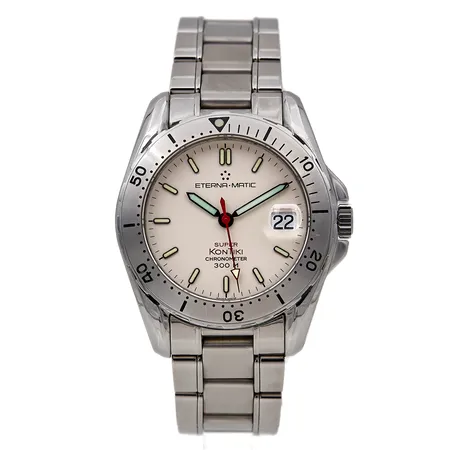 Teräsrannekello, Eterna Matic Super Kontiki, automaatti, rungon Ø 40mm, ref. 1576.41, rannekkeen pituus 180mm, 2 jatkopalaa, laatikko ja takuukortti,