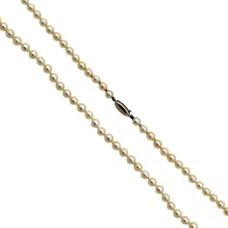 Helmikaulanauha kultalukolla, pituus 44cm, helmien Ø 6mm, 585br valkokulta, 19,7g Paino: 19,7 g