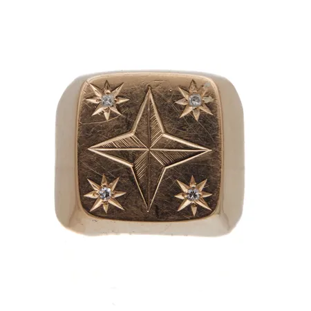 Timanttisormus 4xn.0.01ct, käytön jälkiä, rungon leveys 7-18mm, kannan mitat 17x17mm, 585,  Paino: 10,7 g