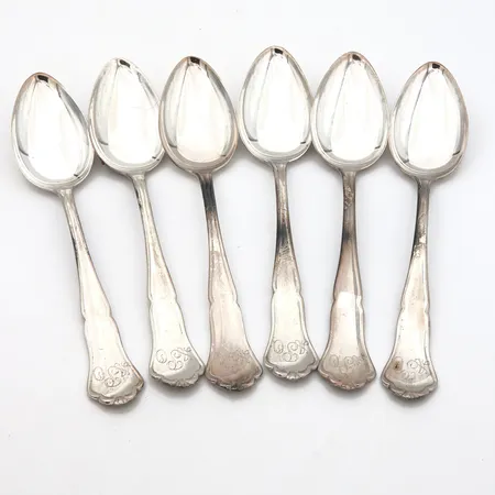Kuusi ruokalusikkaa, Chippendale, kaiverrettu, pituus 167mm, 830, Paino: 220,2 g