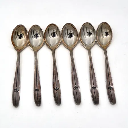 Kuusi kahvilusikkaa, kaiverrettu, pituus 122mm, 830, Paino: 72,7 g