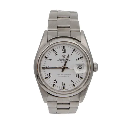 Teräsrannekello Rolex Oyster Perpetual Date, automaatti, ref.15200, cal.3135, rungon Ø 34 mm, rannekkeen pituus 170mm, käytön jälkiä