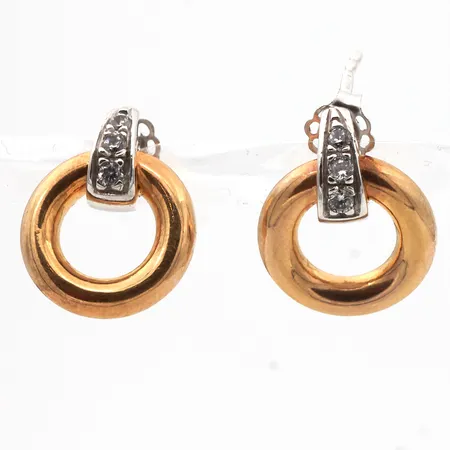 Kivikorvakorut, korkeus 15mm, 585 valko- ja keltakulta,  Paino: 2,2 g