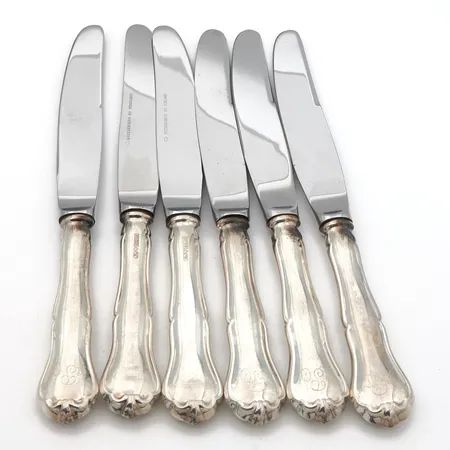 Kuusi ruokaveistä, Chippendale, kaiverrettu, pituus 205mm, 830br,  Paino: 334,1 g