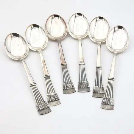 Kuusi jälkiruokalusikkaa, Tähkä, kaiverrettu, pituus 138mm, 830,  Paino: 168,2 g