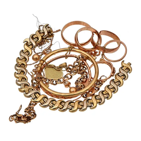 Kultakoruja, osa viallisia, 585br,  Paino: 41,6 g