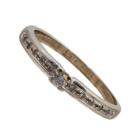 Timanttisormus 1xn.0.04ct 10xn.0.005ct, 15¼, 585 valkokulta, Paino: 1,6 g