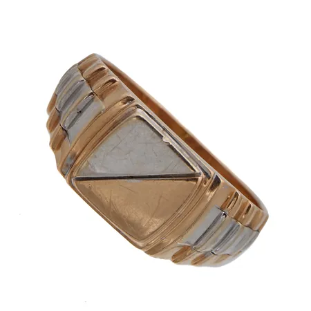 Kantasormus, käytön jälkiä, runko hieman vääntynyt, koko 21½, kelta- ja valkokulta, 585, Paino: 7,2 g