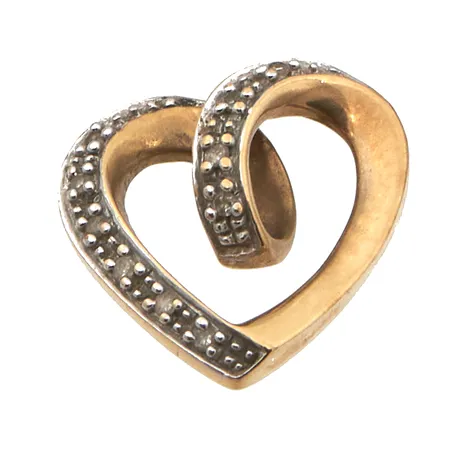 Sydän-riipus timanteilla 10xn.0.005ct, korkeus 14mm, 585 valko- ja keltakulta, 585 valko- ja keltakulta,  Paino: 1,6 g