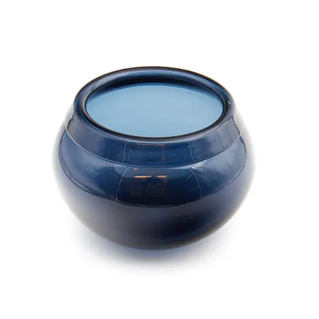 Lasikulho, Pantareuna, signeerattu Timo Sarpaneva Iittala -57, korkeus 60mm, sininen, käytöstä aiheutunutta kulumaa, 