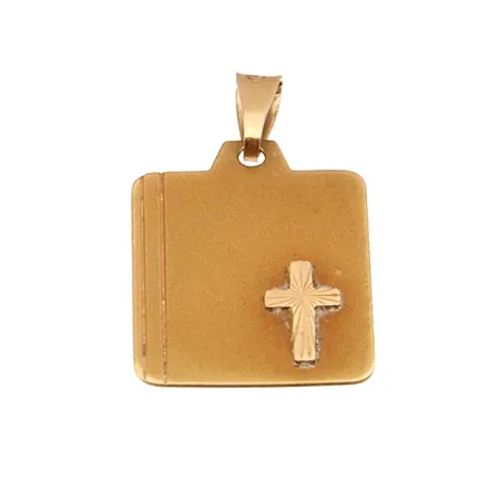 Laatta-riipus ristillä, korkeus 23mm, leveys 13mm, kaiverrettu, 585, Paino: 1,2 g