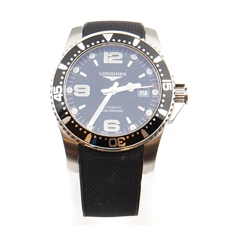 Teräsrannekello Longines Automatic Hydro Conquest, ref. L3.642.4, 45531651, taulun Ø 42mm, kumirannekkeen pituus 170mm, alkuperäinen ranneke mukana, Latikko ja takuukortti, ostettu 31.5.2017.