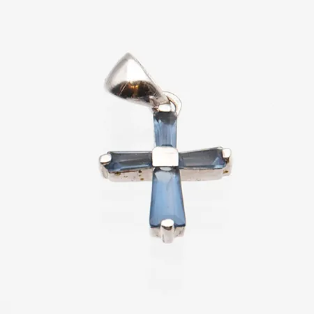 Risti-riipus sinisillä kivillä, korkeus 20mm, leveys 11mm, 925br, Paino: 0,9 g