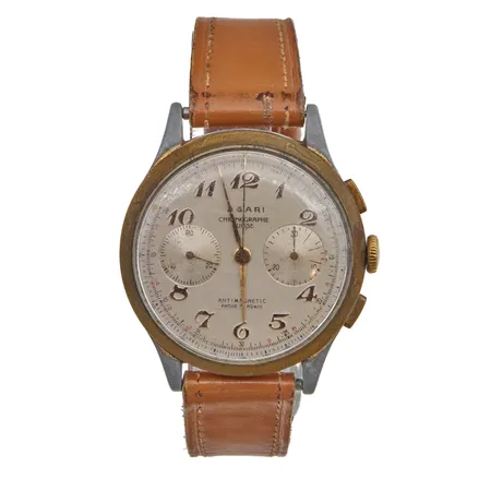 Teräsrannekello Agari chronographe Suisse, ranneke viallinen, kuori kulunut, lasissa naarmuja, taulun Ø 38mm, 17 kivinen, mekaaninen