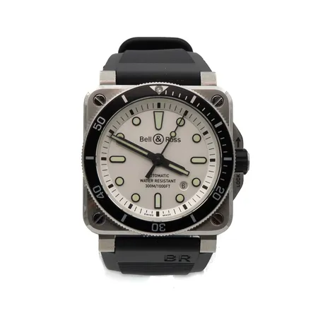 Teräsrannekello, Bell & Ross, automaatti, rungon Ø 42mm, Ref. BRO0392-D-WH-ST, musta kumiranneke, vaihtoranneke, takuukortti hovisepät 4/2022 ja alkuperäinen laatikko, 