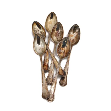 Kuusi moccalusikkaa, Chippendale, kaiverrettu, pituus 100mm, 830, Paino: 51,2 g