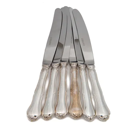 Kuusi ruokaveistä, Chippendale, pituus 230mm, käytön jälkiä, 830br,  Paino: 373,2 g