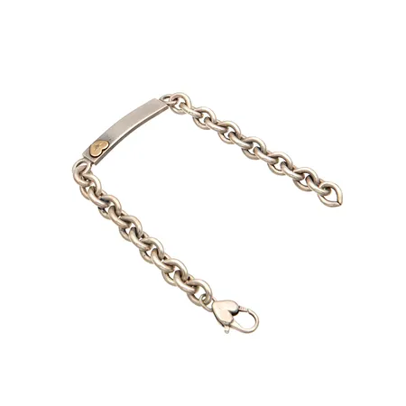 Ranneketju laatalla, pituus 185mm, leveys 7,5mm, laatassa yksityiskohta 585 ja viallinen timantti, 925br,  Paino: 24 g