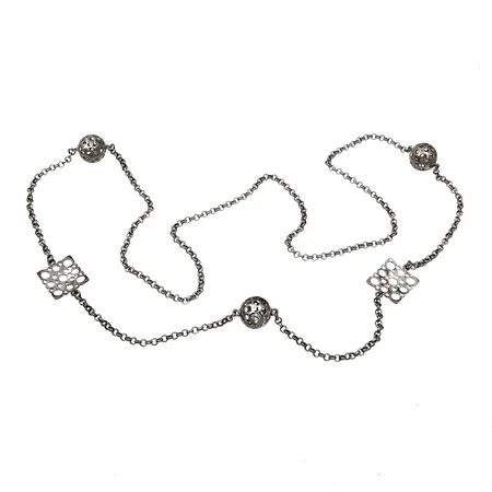 Kaulakoru, Leppäkerttu/Pitsi, pituus 76cm, design Liisa Vitali, rasia, 925,  Paino: 14,2 g