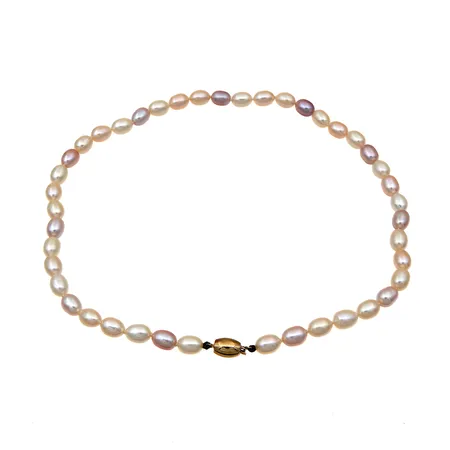 Helminauha kultalukolla, helmien mitat n.9x7mm pituus 43cm, 585br, Paino: 27,6 g