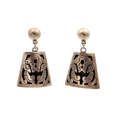 Kivikorvakorut, korkeus 55mm, leveys 12-34mm, Meksiko, käytön jälkiä, 925br, Paino: 52,6 g