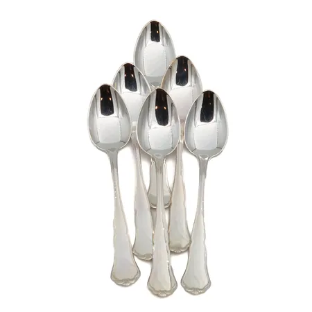 Kuusi kahvilusikkaa, Chippendale, pituus 117mm, käytön jälkiä, 830,  Paino: 78,5 g