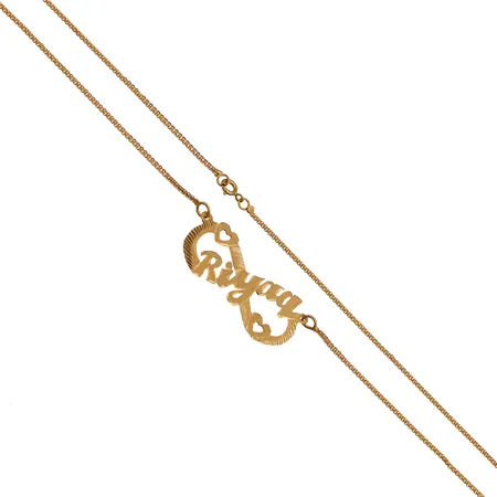 Nimikaulakoru, pituus 50cm, ketjussa käytön jälkiä, 750, Paino: 6,9 g