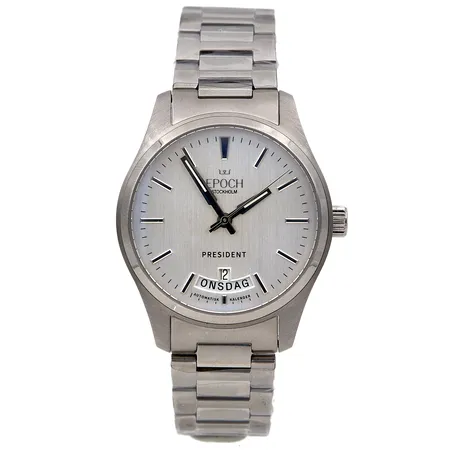 Teräsrannekello, Epoch President, automaatti, kalenteri, Ø 40mm, pituus 200mm, kaiverrettu, ohjekirja ja laatikko.  Paino: 0 g