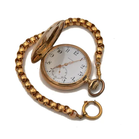 Taskukello, Zenith, Ø 54mm, kaiverrettu, välikuori metallia, perät kultaa, 585br, Paino: 147,2 g