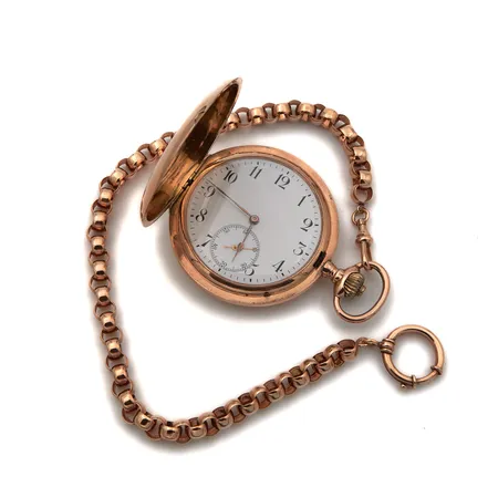 Taskukello, Ø 53mm, välikuori ja perät kultaa, 585br, Paino: 121,5 g