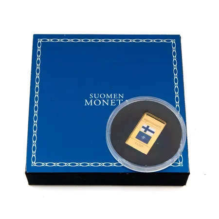 Kultaharkko, Suomen Nato-jäsenyys 4.4.2023, Suomen Moneta, aitoustodistus ja laatikko.  Paino: 2,5 g