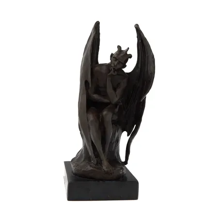 Pronssiveistos kivijalustalla, Satan, Jean-Jacques Feuchere, signeeraus J. Feuchere, korkeus 34cm, 