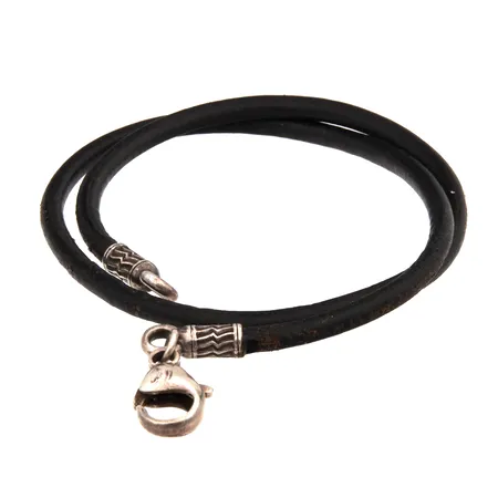 Nahkainen ranneketju hopealukolla Kalevala My Saaga, pituus 36cm, käyttökulumaa, 925br,  Paino: 6 g