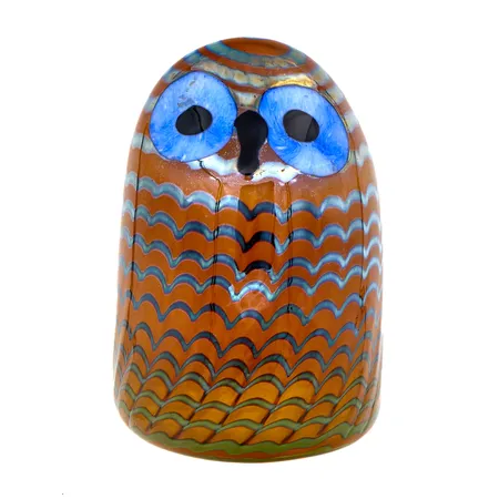 Lasilintu, Pikku pöllö, signeeraus Oiva Toikka Nuutajärvi, korkeus 110mm, leveys 70mm,