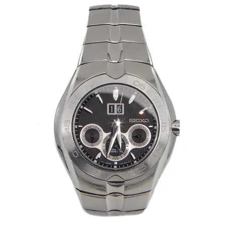 Teräsrannekello Seiko, Arctura Kinetic Perpetual, 710155, 7D46-0AA0, Ø 46mm, rannekkeen pituus 190MM, rannekkeessa pieniä naarmuja