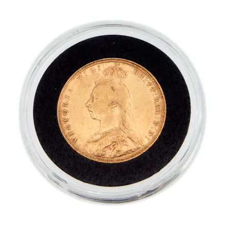 Kultaraha Victoria Sovereign 1889 London, 916,  Paino: 7,9 g