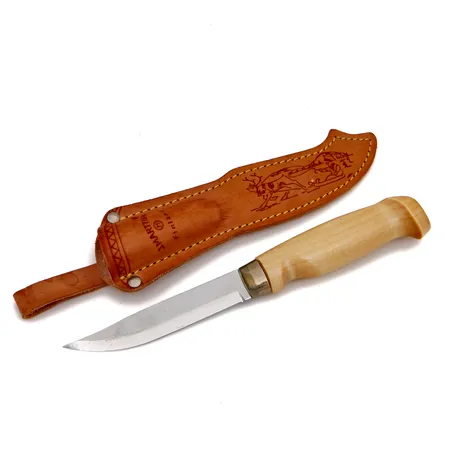Puukko J. Marttiini, Ilves, terän pituus 110mm, kaiverrettu, nahkatuppi.