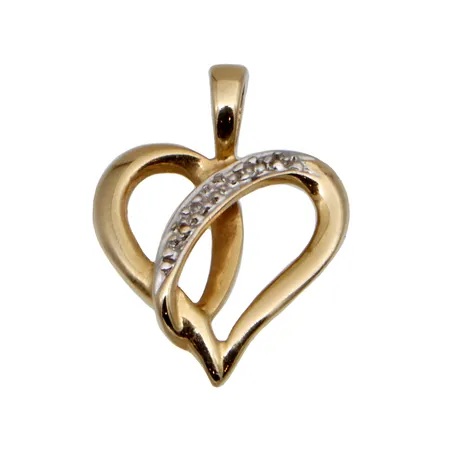 Sydänriipus timanteilla 2xn.0.005ct, korkeus 19mm, kelta- ja valkokultaa 585br,  Paino: 1,4 g