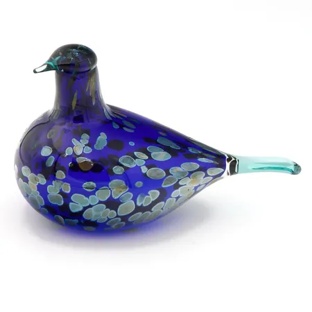 Lasilintu, Iittala, Sinikki, signeeraus O.Toikka Nuutajärvi, mitat 201x130mm, yrityslintu Vantaan kaupunki.