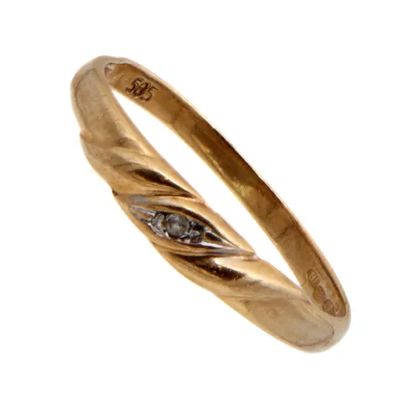 Timanttisormus 1xn.0.005ct , koko 16¾, runko vääntynyt, 585br,  Paino: 0,9 g