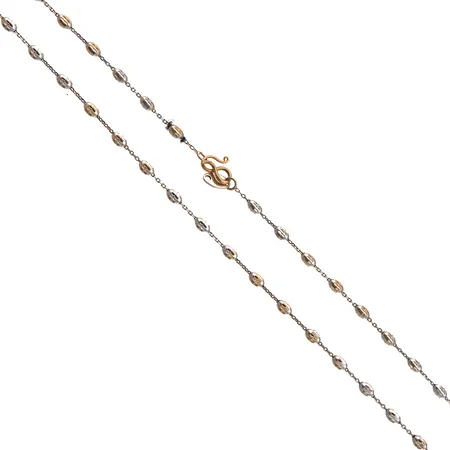 Kaulakoru, pituus 48cm, 750 valko- ja keltakultaa,  Paino: 5,2 g