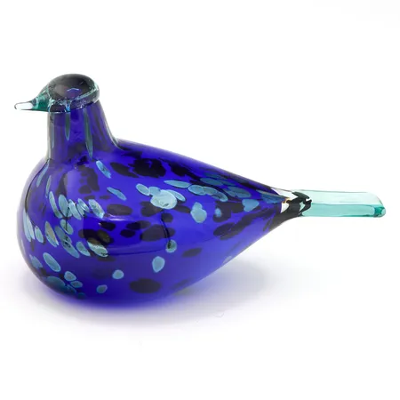 Lasilintu, Iittala, Sinikki, signeeraus O.Toikka Nuutajärvi, mitat 200x120mm, yrityslintu Vantaan kaupunki.