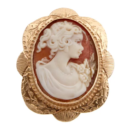 Camee-sormus, cameeta liimattu,, mitat 34x41mm, koko 19¼, 585br,  Paino: 36,2 g