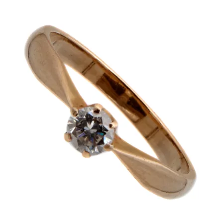 Timanttisormus 1xn.0.19ct , koko 17½, timantista lohjennut pieni pala, 585br,  Paino: 2,3 g