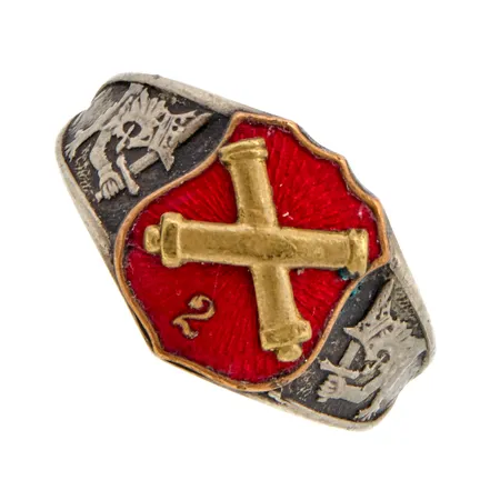 Aselajisormus emaloinnilla, Rannikkotykistö, koko 20, alpakkaa.