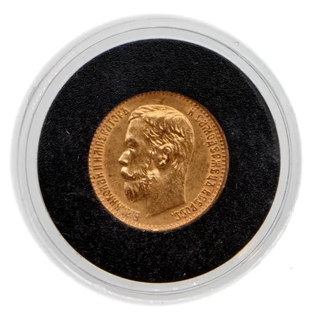 Kultaraha, Nikolai II, 5 ruplaa, Venäjä, 900, Paino: 4,3 g